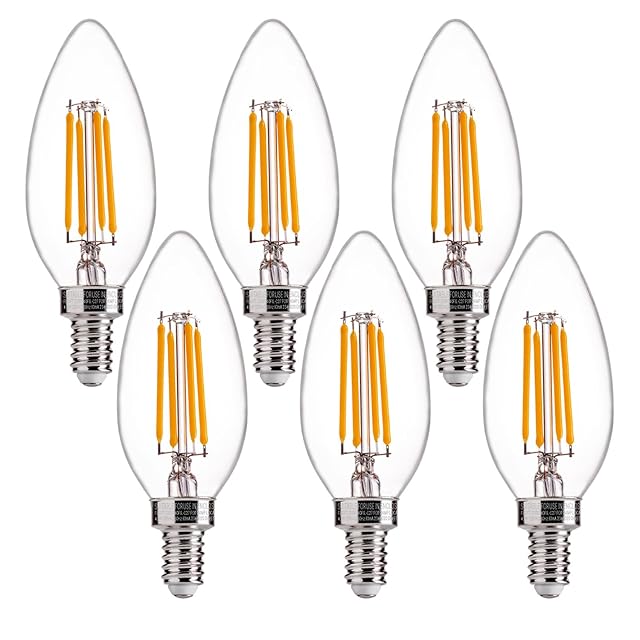 FLSNT 60W Equivalent LED Chandelier Light Bulbs Dimmable E12 Base Clear B11 LED Filament Candelabra Bulbs 2700K Soft