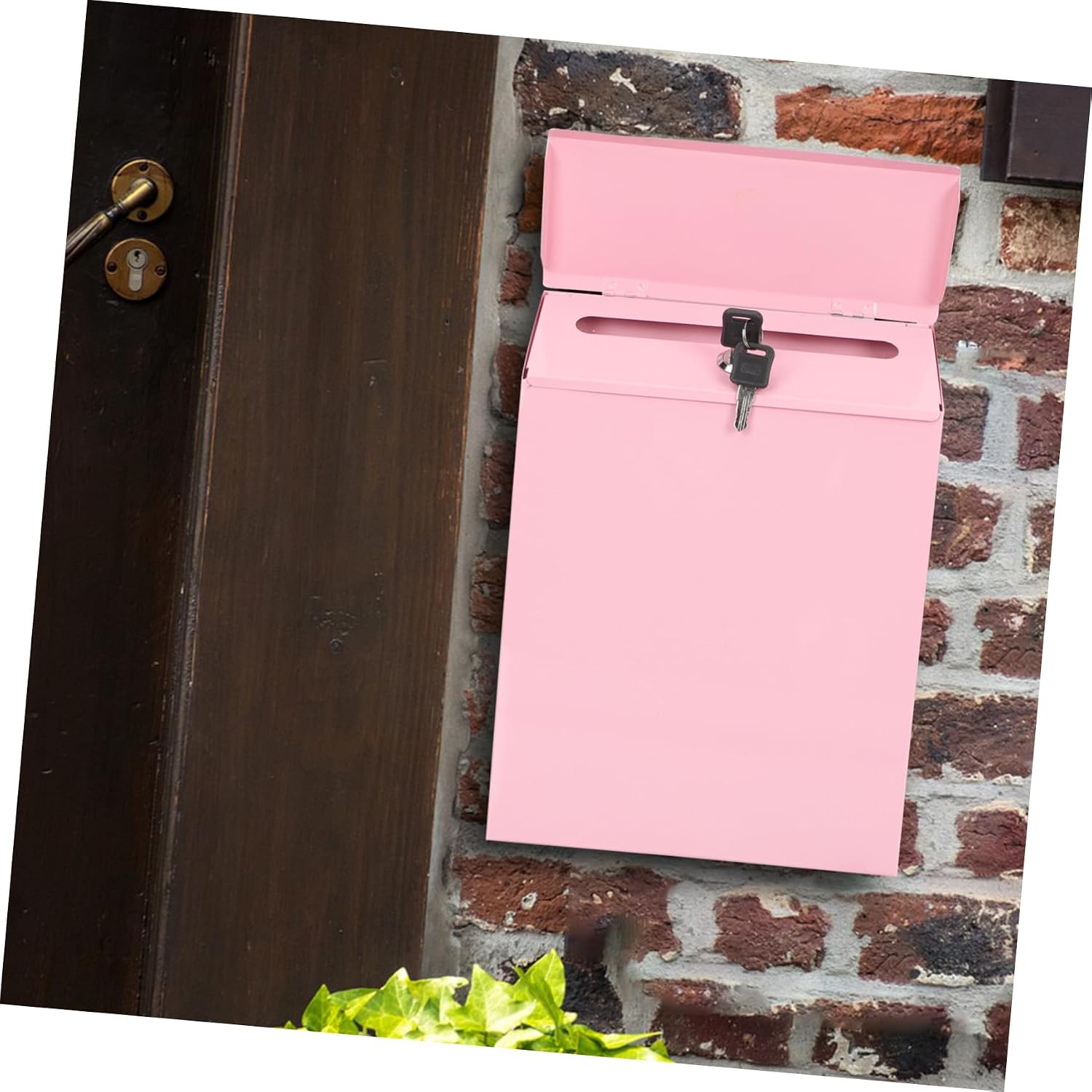 Multi-Functional Wall-Mounted Mailbox Durable Iron Letter Box with Key Lock Stylish Home Accessory for Secure Envelope and Document Storage Pink