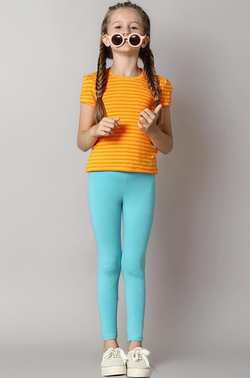 Girl's Stretch Fit High Rise Snug Fit Leggings - Power Plus Cotton Spandex - Super Soft, Stretchable