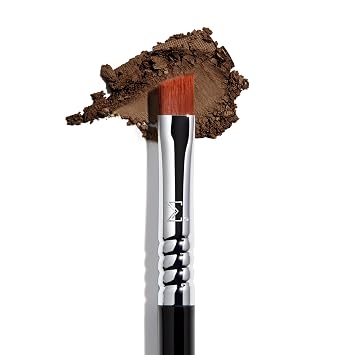 Sigma Beauty E65 Small Angle Brush Use for Winged Eyes or Brow - Precision Angled Brush for Gel or Powder Products - Create Precise Lines & Strokes - Chrome