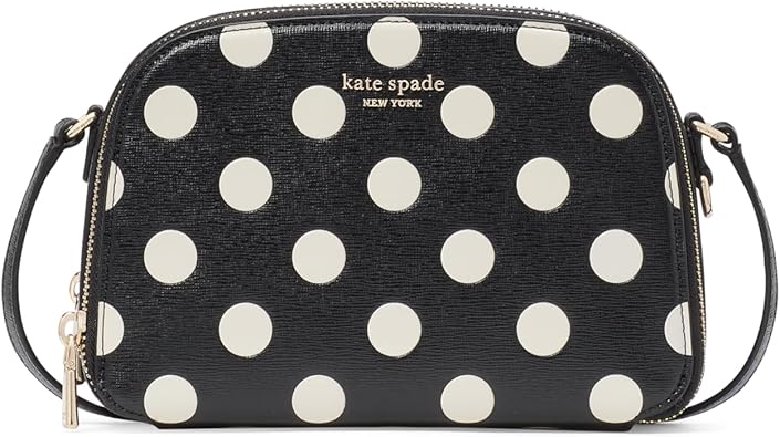 kate spade new york Devin Breezy DOT Embossed Saffiano Leather Double Zip Dome Crossbody, Black Multi