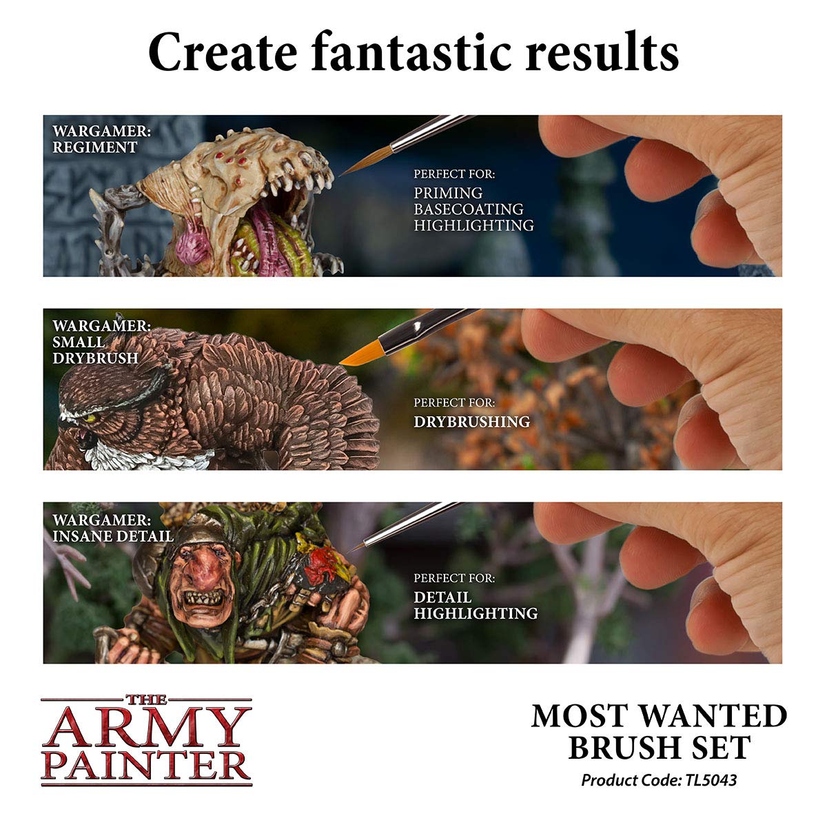 Image secondaire de The Army Painter ? | Most Wanted Brush Set | 3 pinceaux : Regiment, Insane Detail et Small Drybrush, en Poils Synthétiques de To