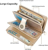 Vista 4 de Lavemi - Cartera de piel con bloqueo RFID para mujer, de gran capacidad, para llevarla a la muñeca