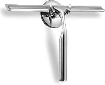 Ettori Shower Squeegee Clear Glass Wall Cleaner Stainless Steel with Suction Storage Hook -10, Chrome
