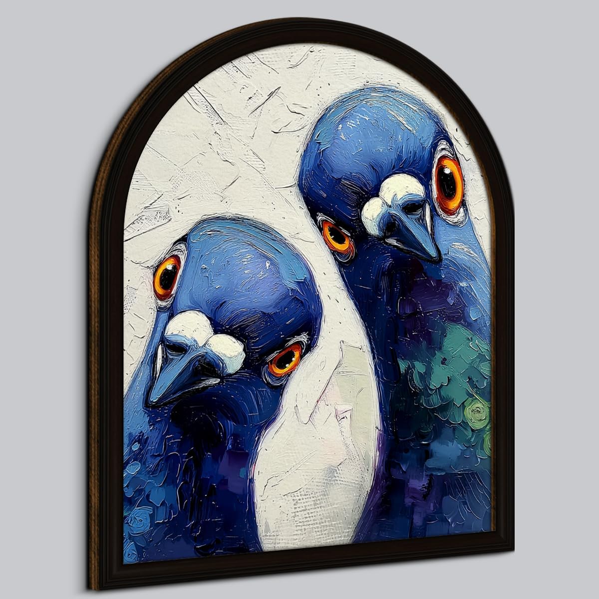 BIQRP Cute Vintage Two Blue Pigeons Impasto Oil Portrait Wall Art