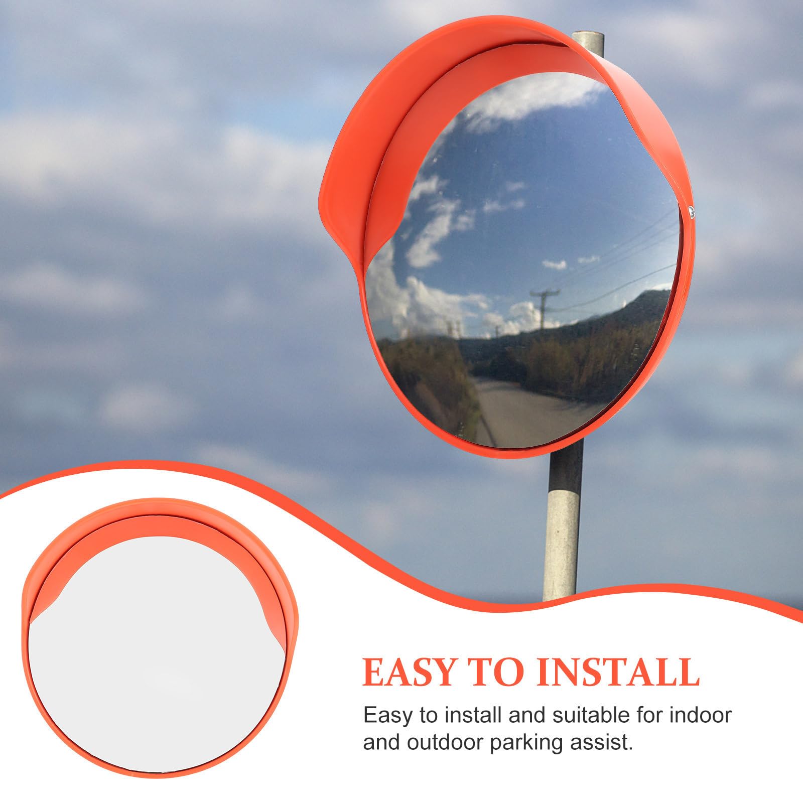 Miroir Convexe Orange 30cm en Plastique et Métal pour Surveillance Complète Extérieur Angles de Route Résistant aux Températures Extrêmes