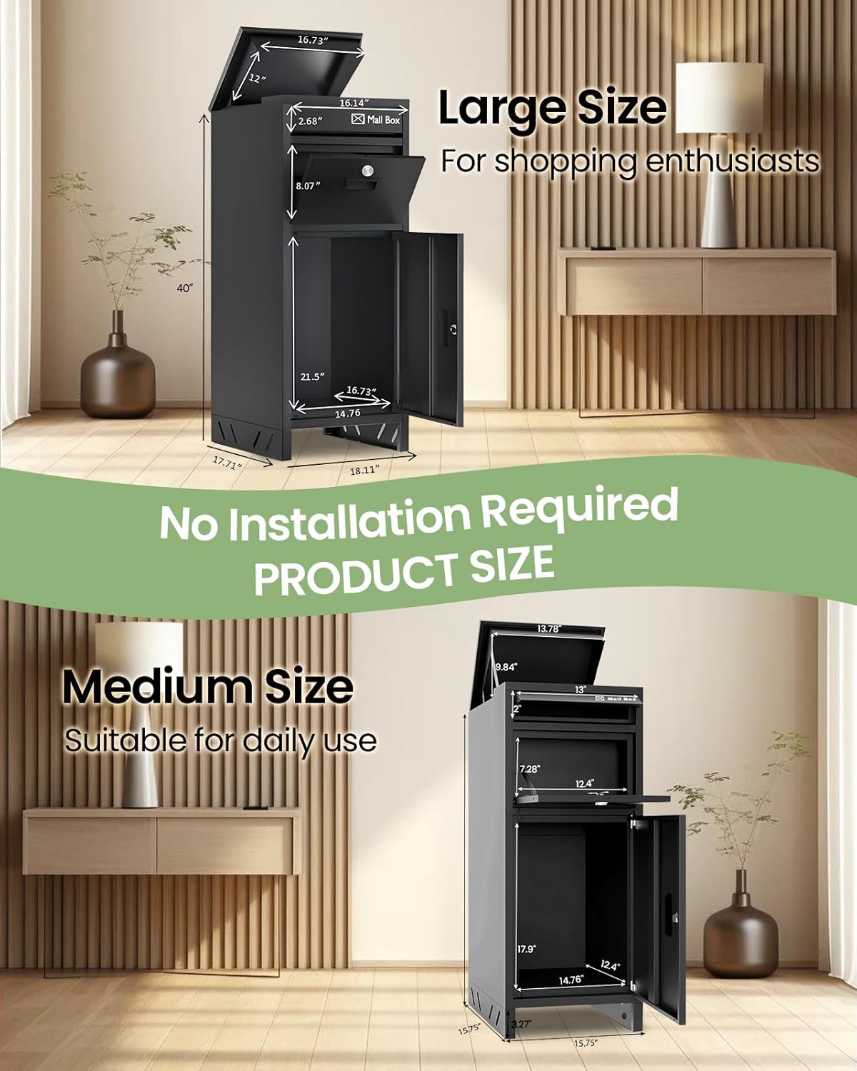 Package Delivery Boxes for Outside, Lockable Package Delivery Box, Weatherproof Large Drop Boxes for Outside, Custom Address Sticker, Package Drop Box for Porch,No Installation(37.9*15.7*15.7 in)