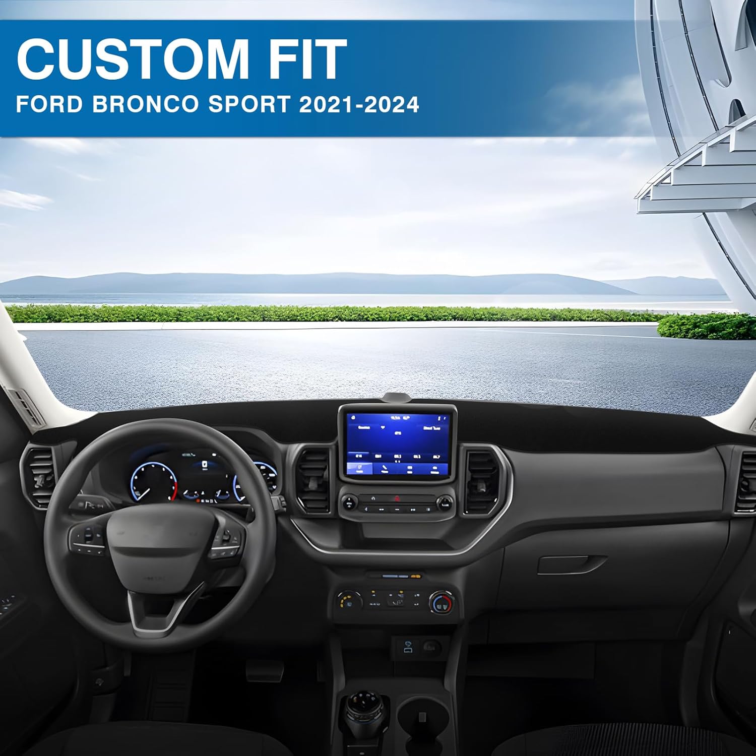 KUST Black Dash Cover Compatible with Ford Bronco Sport 2021-2024 (Only fit Bronco Sport) Dashboard Cover Polyester Non-Slip Interior Accessories for Bronco Sport Custom Fit Dash Mat No Glare