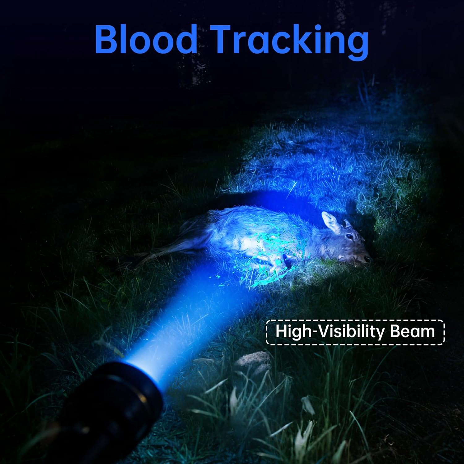 SecurityIng Mini Blue Light Flashlight, Scalable & Zoomable Focus ，800 lumens Blue LED Light for Night Fishing and Blood Tracking, AA Battery Powered (Battery Not Included)