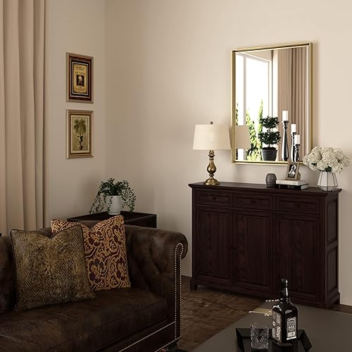 Miniatura 9 de Espejo de baño dorado, espejo de baño dorado cepillado de 22 x 30 pulgadas, borde biselado, espejo rectangular de tocador de baño con marco de metal