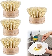 4PCS Wooden Washing Up Brushes Replacement Heads Wooden Dish Brushes for Deep Cleaning Bamboo Dish Brush Eco Friendly and Easy to Grip for Scrubbing Pans and Plates(Handle Not Included)