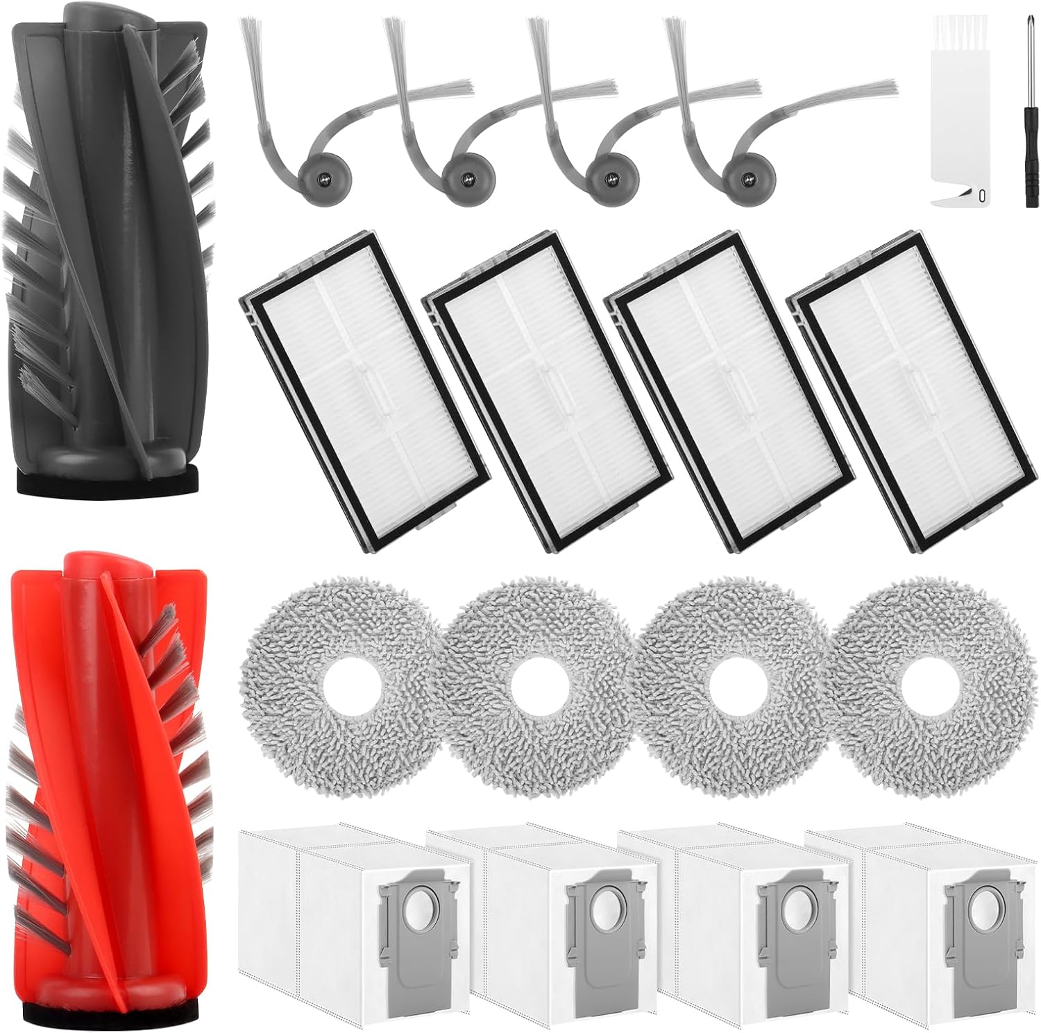 Kits de repuesto de 20 piezas para Roborock Saros 10R /G20S Ultra, 1 cepillo principal, 4 filtros, 4 toallitas, 4 cepillos laterales, 4 bolsas para el polvo, 1 cepillo de limpieza, 1 destornillador