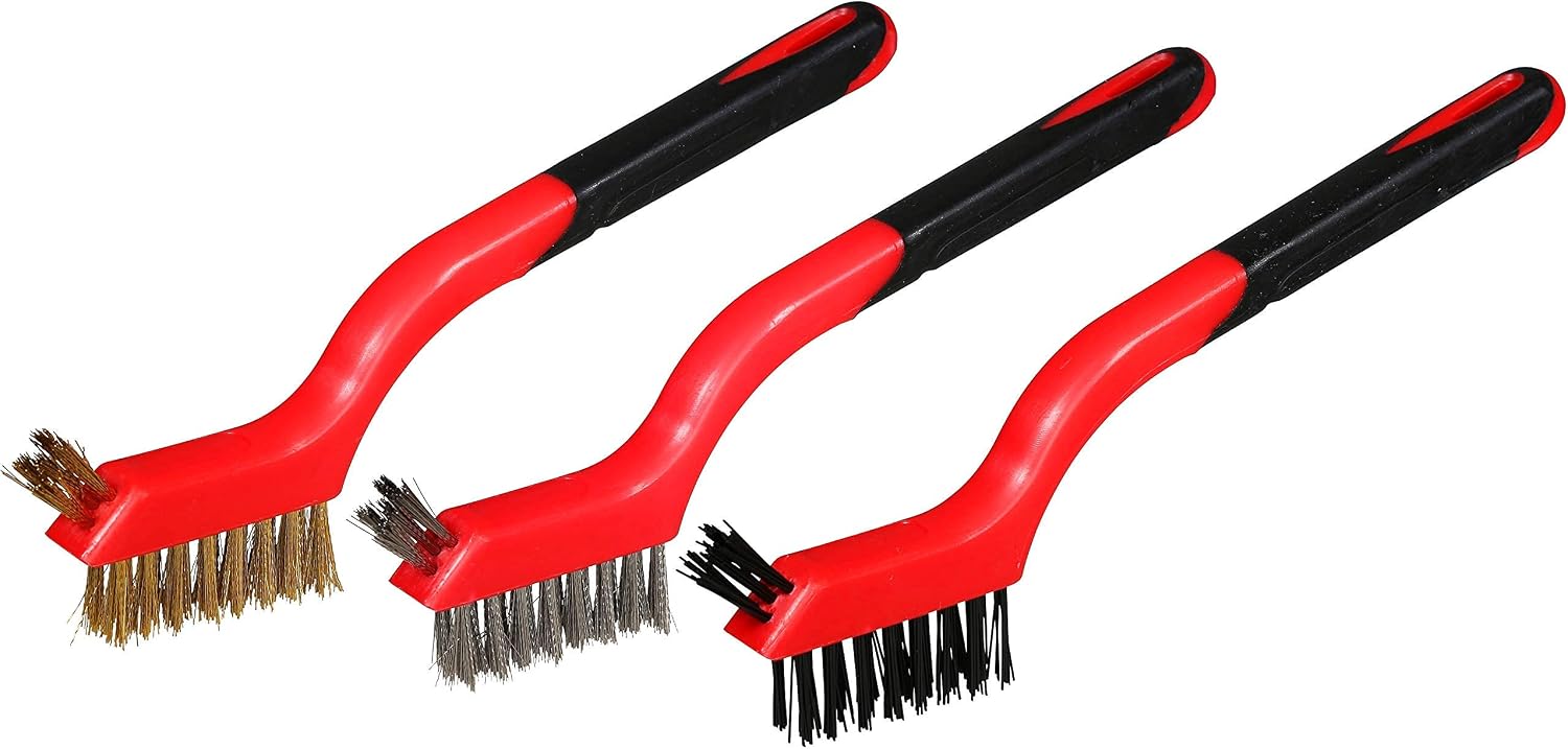 Small Wire Brush Set, Wire Brushes for Cleaning Rust Removal, 3 Brush Types Stainless Steel Brush for Cleaning, Brass Metal Brush, and Nylon Brushes.