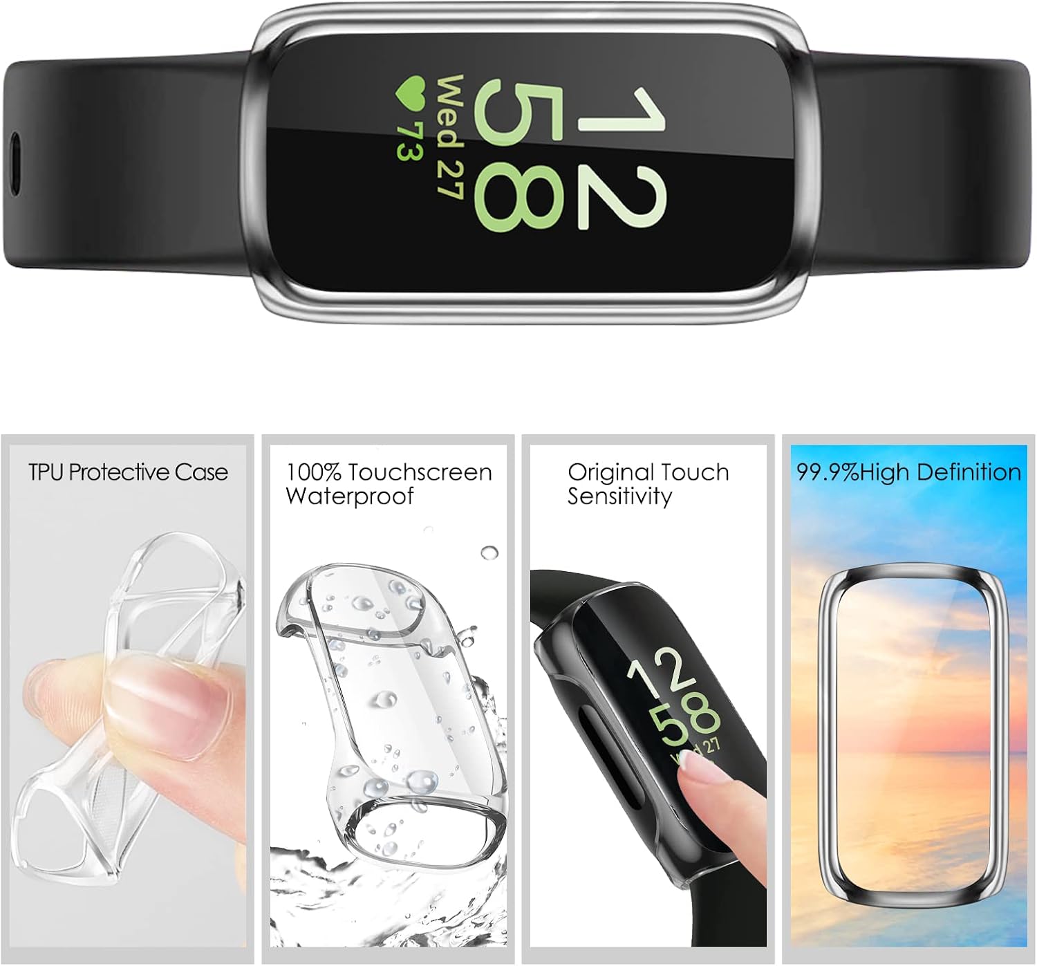 FINTIE 3 Pack Case Compatible with Fitbit Inspire 3 2 HR, Flexible Soft Full-Around watch Screen Protector TPU Case Cover Bumper Shell, Black/Clear/Silver