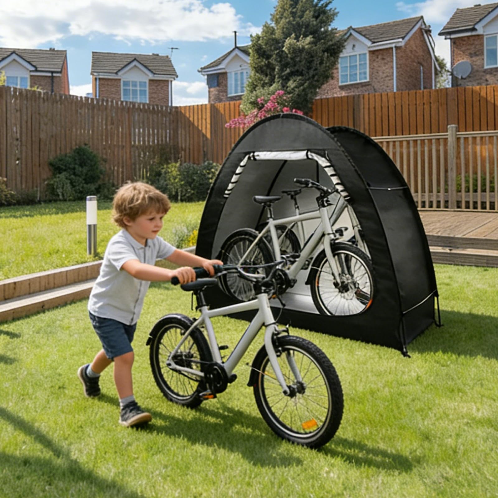 Fahrradabdeckung für Außenaufbewahrung, 210 x 150 x 165 cm, Fahrradschuppen, Zeltaufbewahrung, 210D Oxford, wasserdichtes Fahrrad- und Gartenzelt mit Aufbewahrungstasche, tragbarer