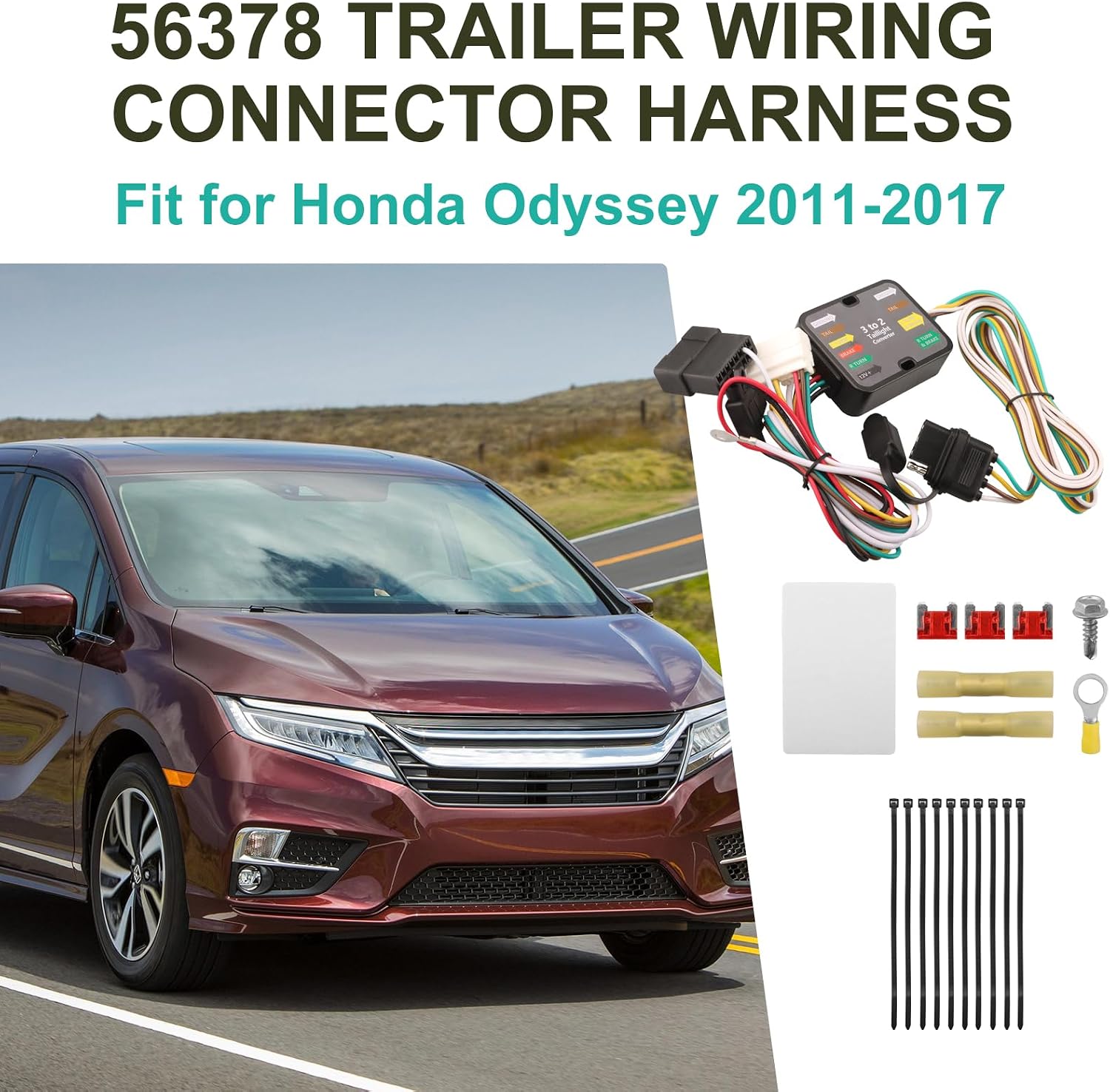 56378 Trailer Wiring Connector Harness 4-Way Flat Output for Honda Odyssey 2011-2017