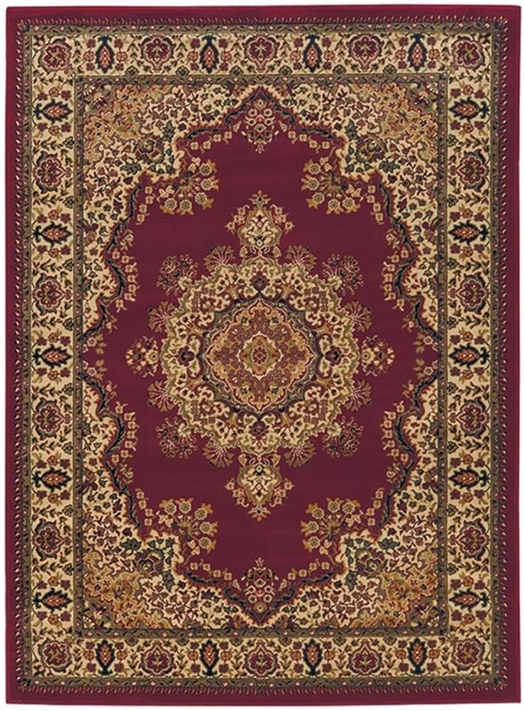 Pemberly Row Traditional Medallion Area Rug, 5'5" x 7'7", Polypropylene, Black, Stain-Resistant, Non-Shedding, Durable for Living Room, Dining Room, Bedroom, Entryway, Made in Turkey