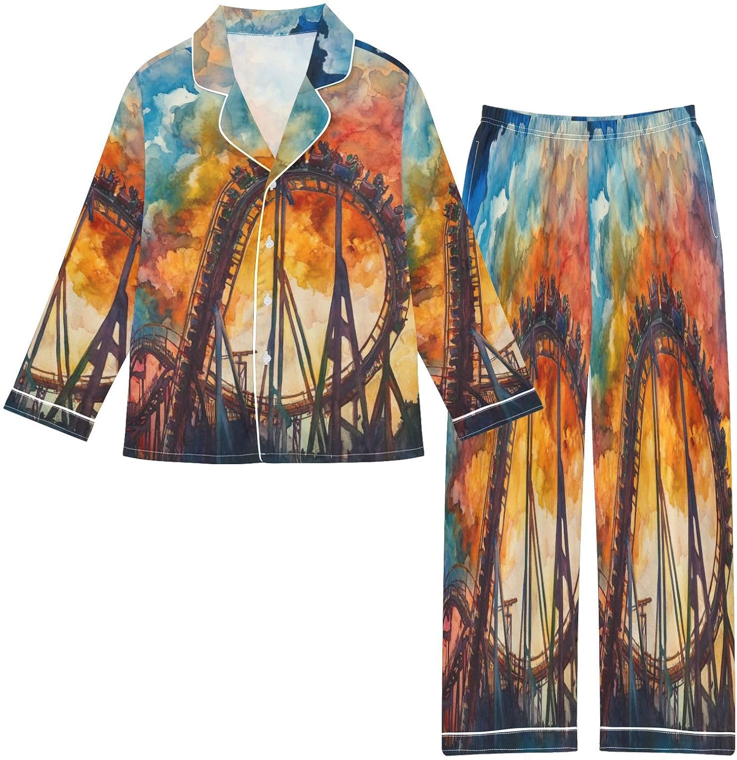 Silk Pajamas Sets Soft Satin 2 Piece Pjs Set Long Sleeve Sleepwear Nightwear