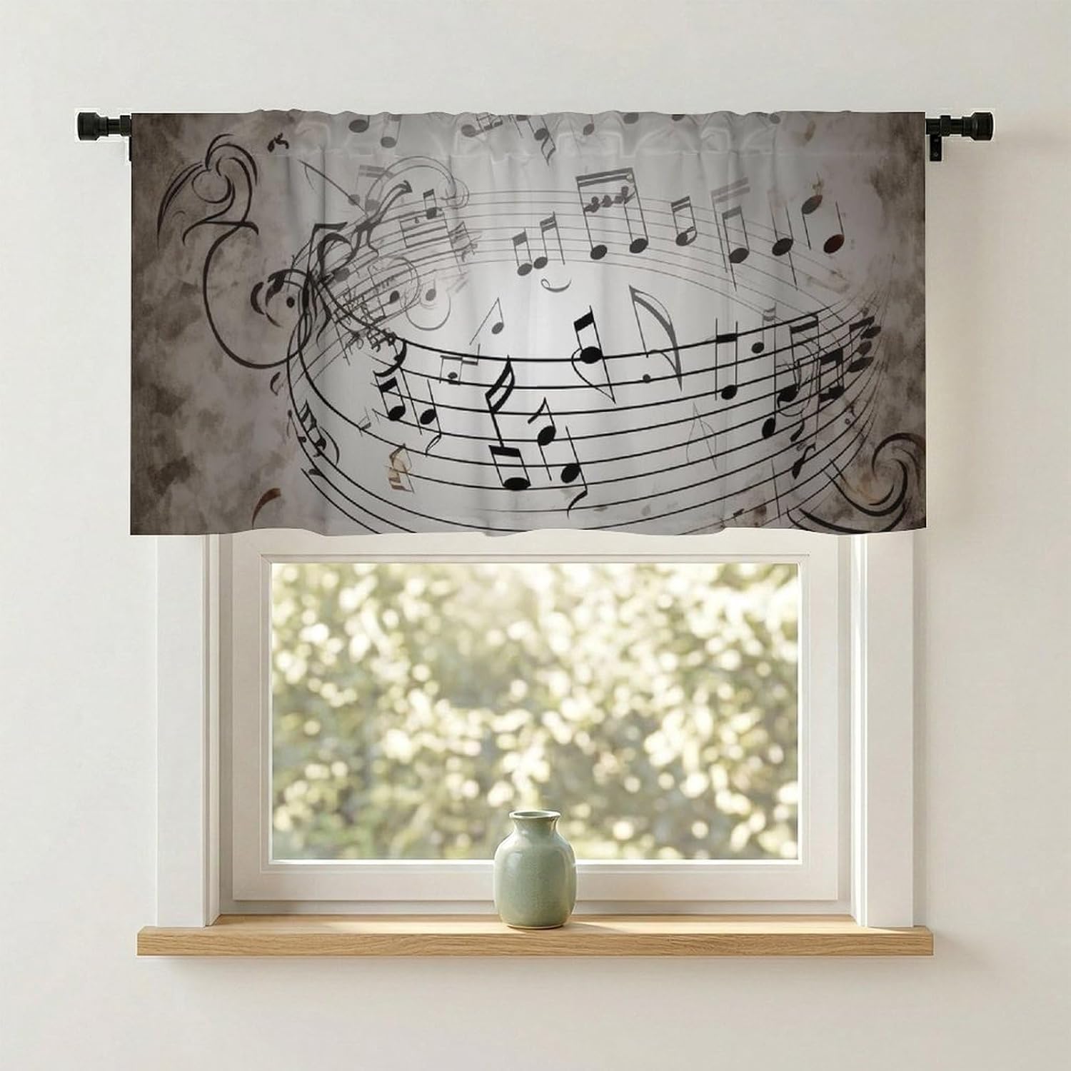 Valances for Windows Abstract Art Short Curtains Music Note Wall Kitchen Curtains Window Treatment Valance Rod Pocket Cafe Curtains for Kitchen Bedroom Bedroom Bathroom 132x61*1