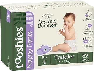 Tooshies Nappy Pants | Size 4 Toddler 10-15kg | with Organic Bamboo | 12 hours leak free | Pull Up and tear off | Unisex | Koala Print | 32 count | 1 WEEK SUPPLY