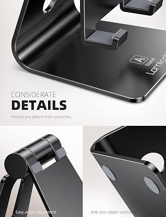 Lamicall Aluminum Cell Phone Stand, Adjustable Desk Phone Holder for iPhone