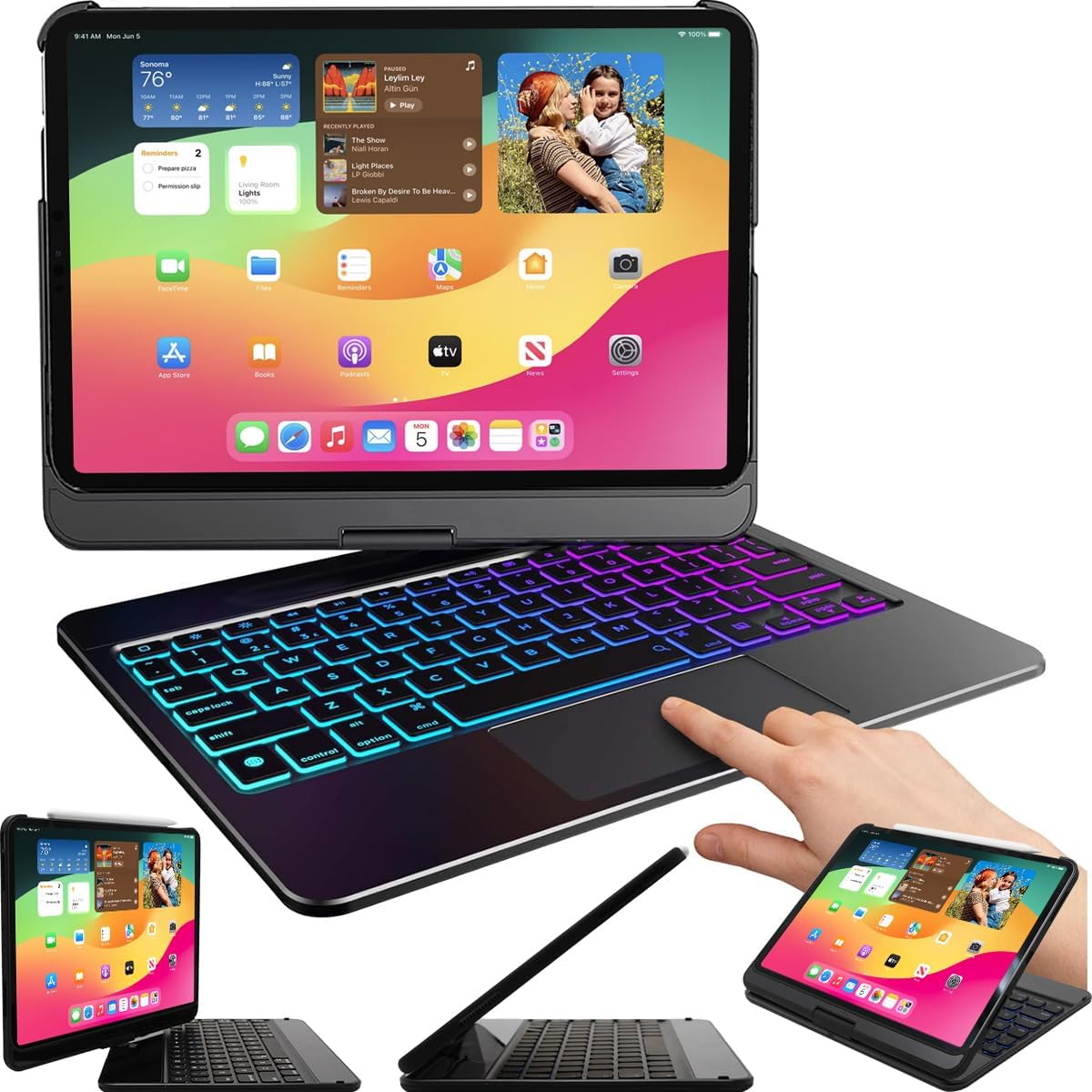 Snugg iPad Air 11 Inch Case Keyboard, Backlit Trackpad iPad Air Keyboard Case 360 Degree Rotatable - Black