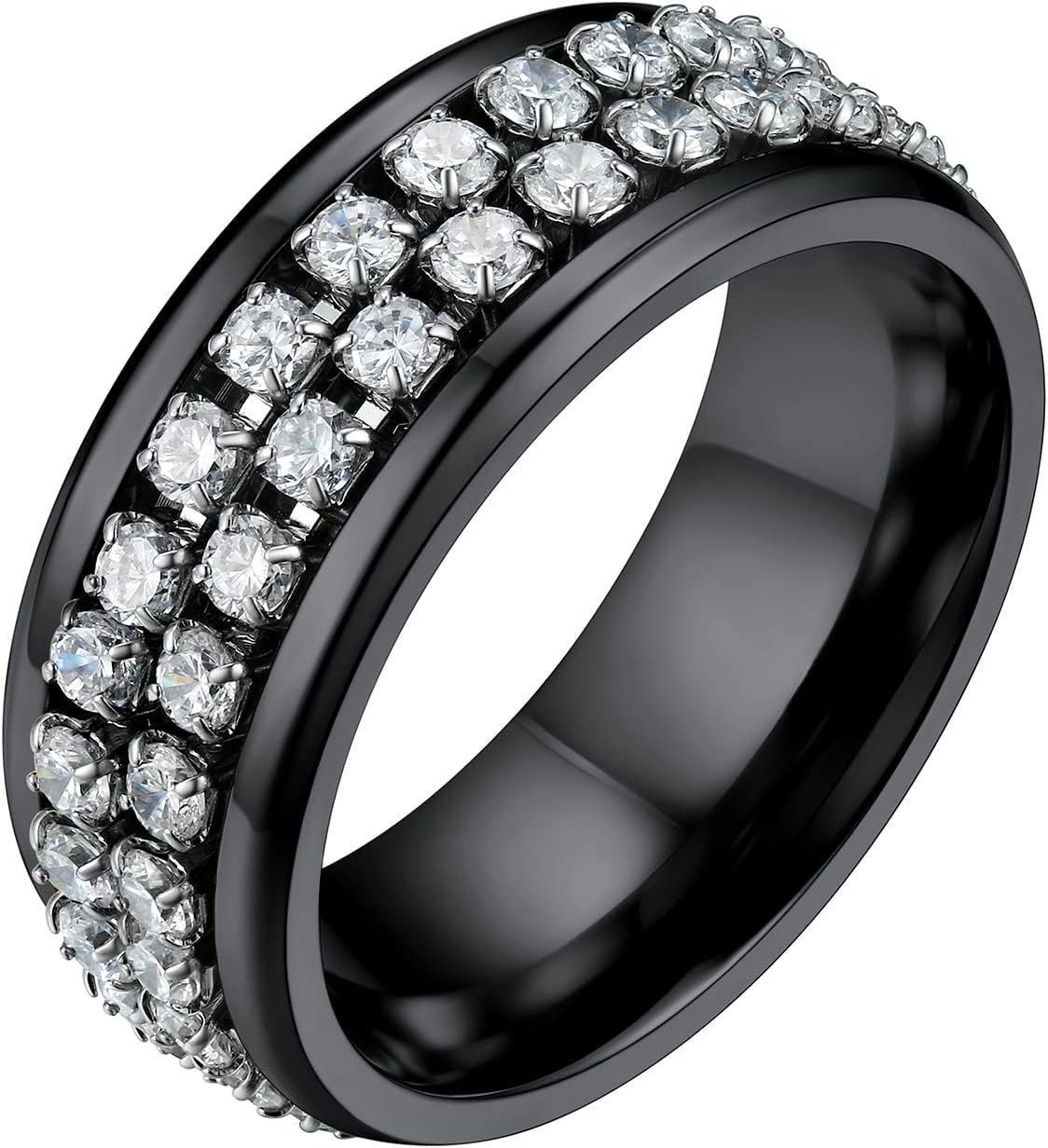 PROSTEEL Mens Spinner Ring, Fidgit Rings for Anxiety, Stainless Steel 8mm Chunky Ring, Black/18K Gold Plated Rotatable Cubic Zirconia Gorgeous Chain, Pinky Ring, Thumb Ring, Come with Box