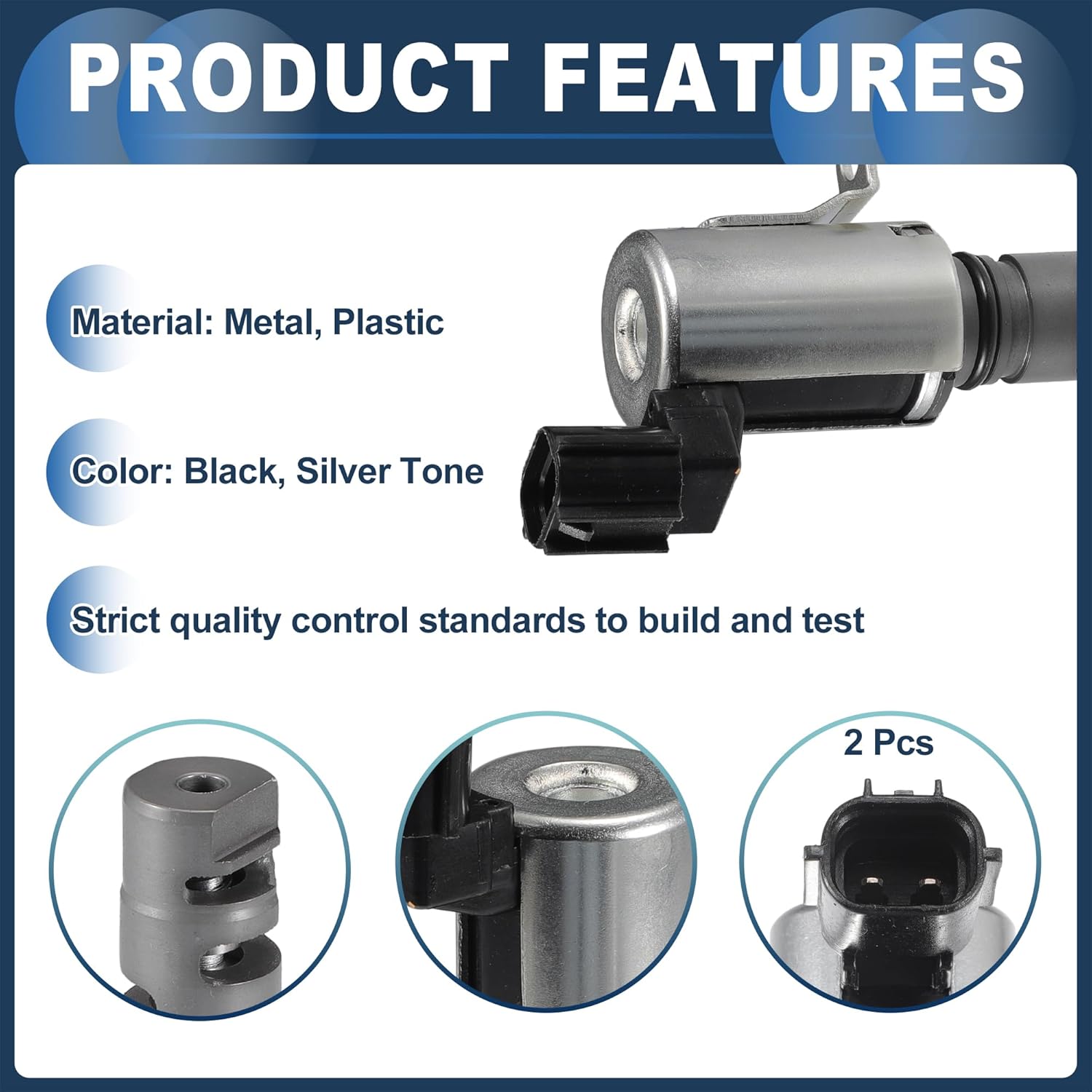 Engine Variable Valve Timing VVT Solenoid, Car Engine Camshaft Oil Control Valve No.1028A021/1028A022 for Chrysler 200 2011-2014 Silver Tone, 2 Pcs