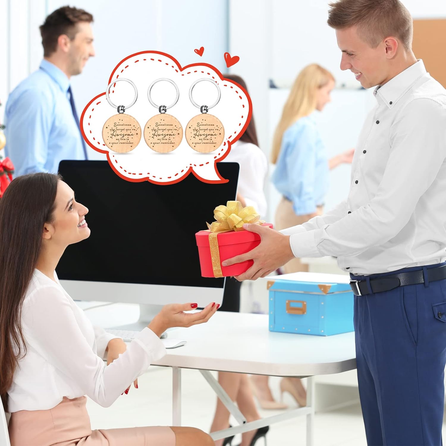 Fumete 50 Pcs Employee Appreciation Inspirational Keychain Christmas Thank You Gift for Teacher Coworker(You're Awesome)