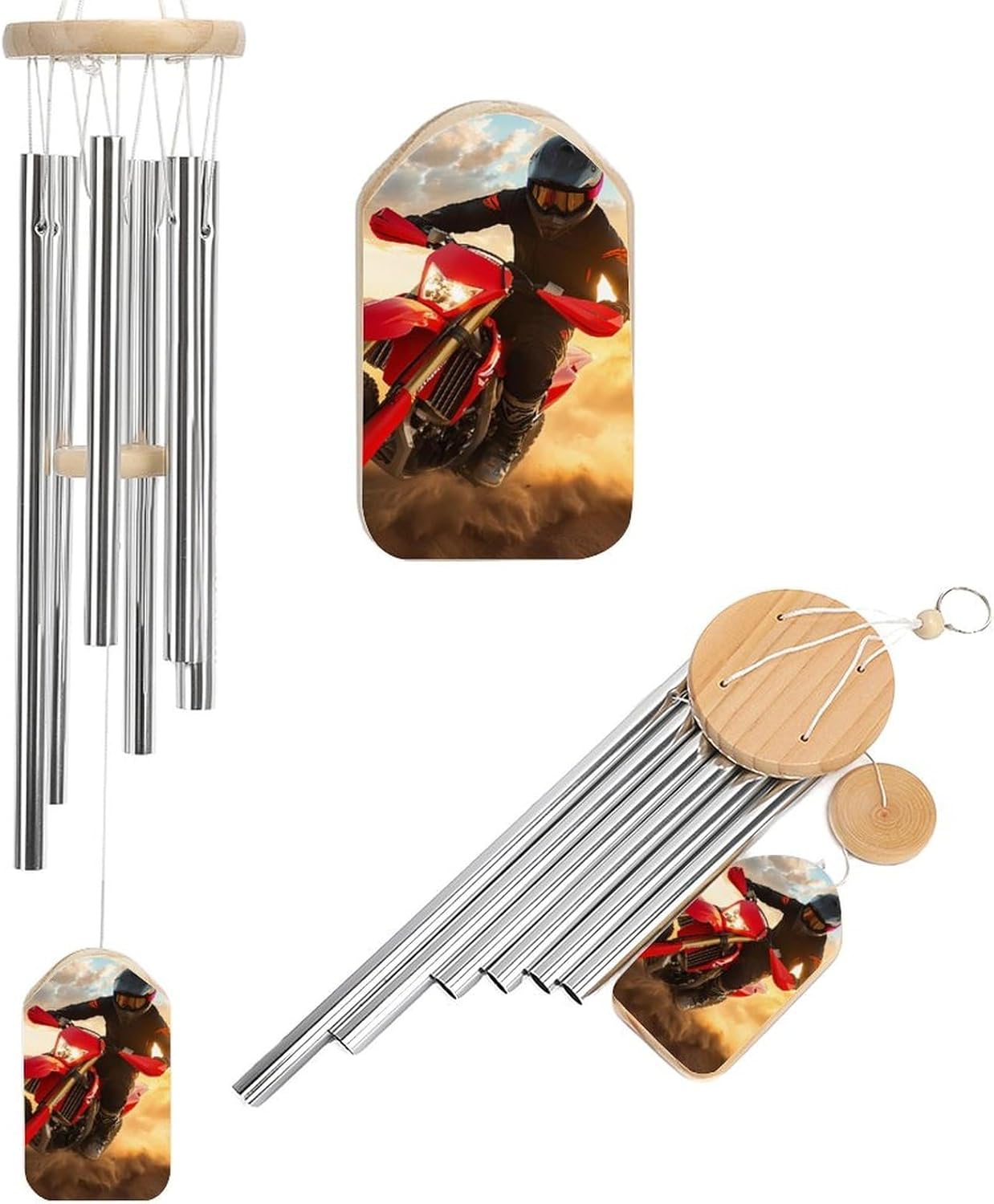 Got Dirt Bike Motocross Racing Wooden Wind Chimes Deep Tone Memorial Windchime for Outside Garden Home Decoration
