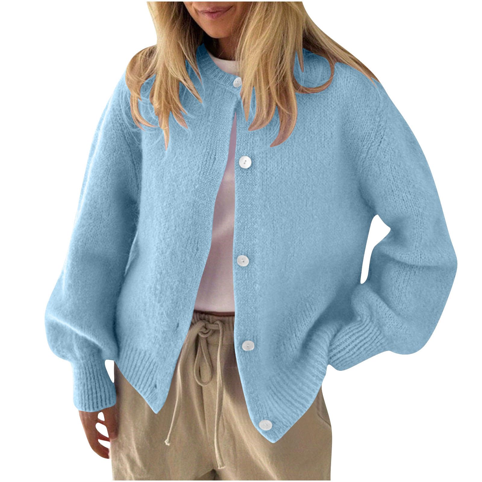 Women Warm Knit Open Front Sweaters Button Down Lightweight Cardigans Casual Long Sleeve Vintage Knitwear Top Outfits