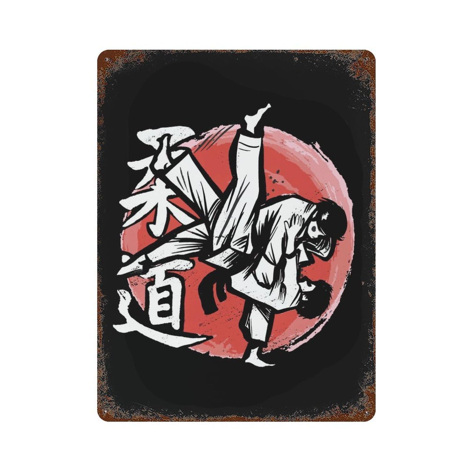 Weathered Tin Sign with Judo Hand Drawn Fighters Design 15.7"x11.8", for Garage, Bar And Workshop Decor, Decorative Metal Wall Art