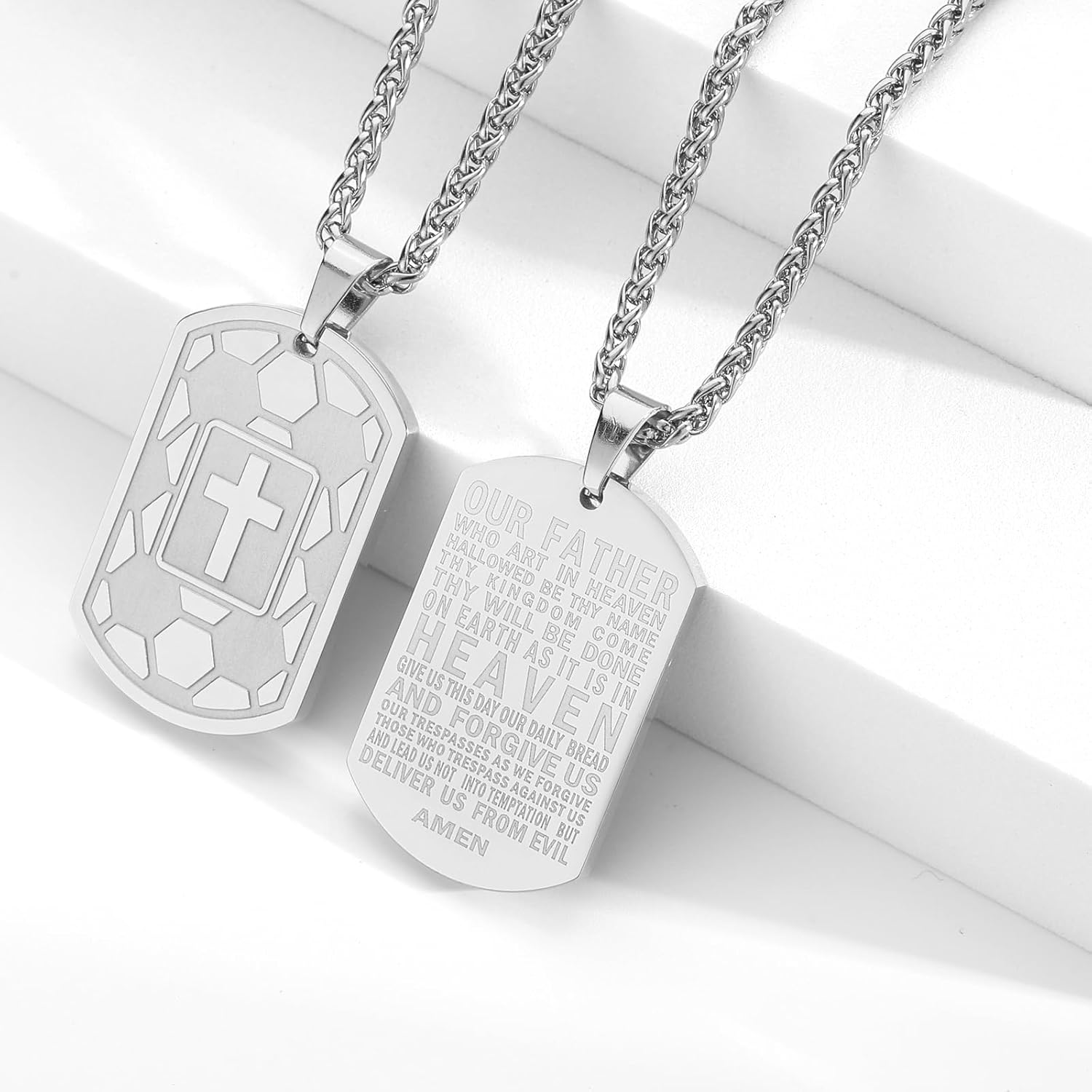 Easter Basket Stuffers - Soccer Bible Verse Cross Necklace for Men Stainless Steel Cross Pendant Religious Gift Soccer Sports Jewelry Birthday Christmas Gifts for him Kids Boys Men Teens dad - Image 5