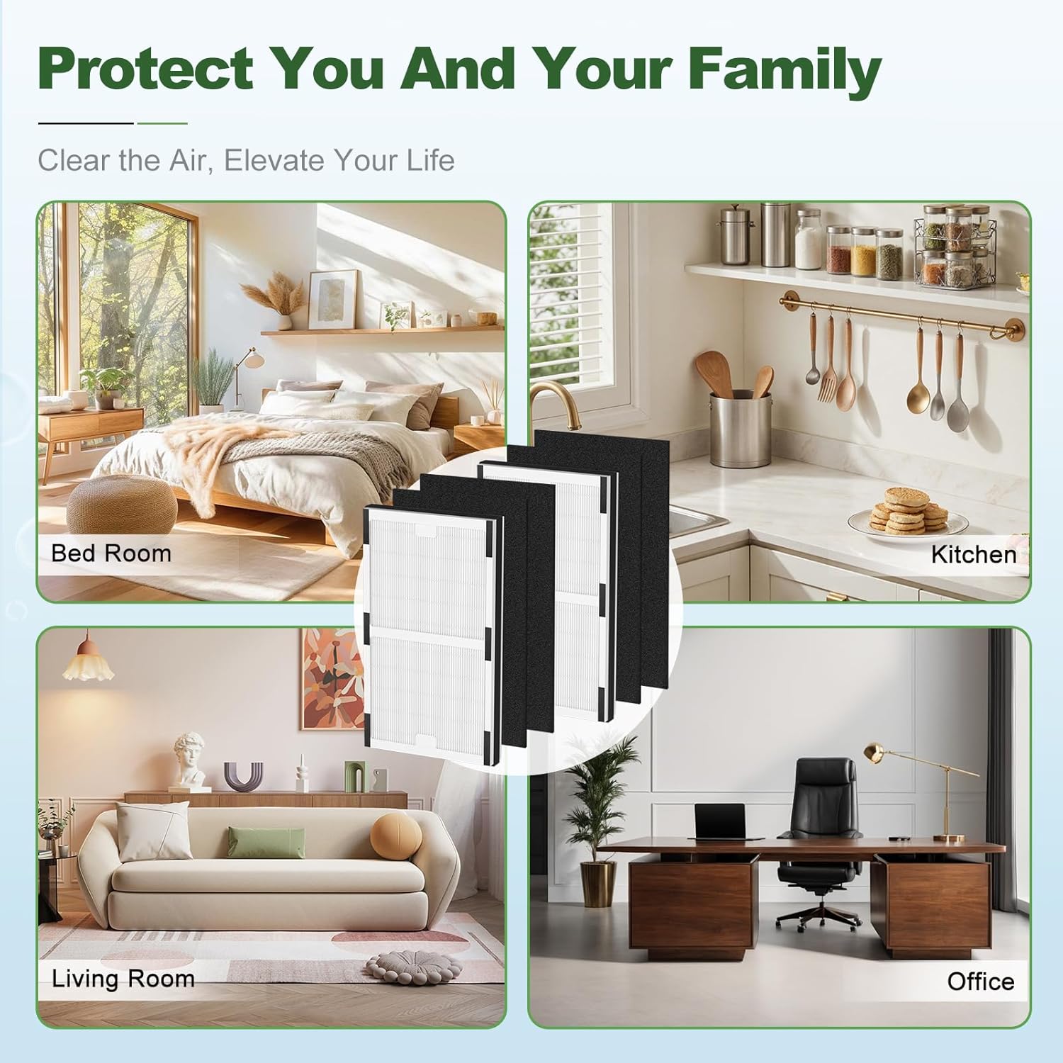 IAF-H-100C Replacement Filter, Compatible with IAP-10-200, IAP-10-280 Air Purifiers, 2 H13 True HEPA Filters + 4 Activated Carbon Pre-filters