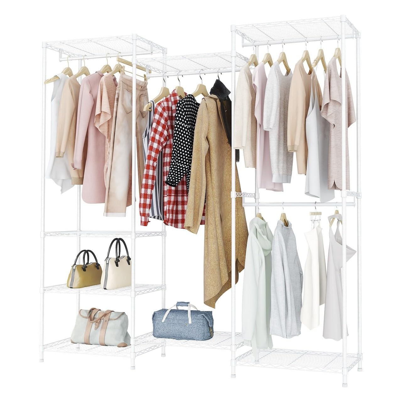 URBNLIVING Metal Mesh Open Wardrobe Clothes Rail with Shelves