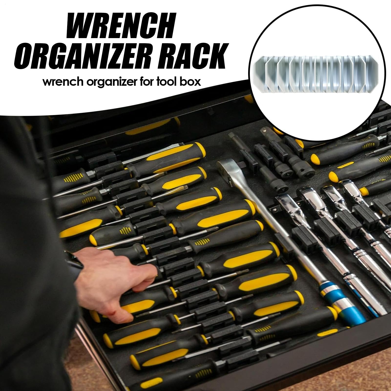 Wrench Organizer - 25.4x9x6.8cm Tool Box Wrench Organizer | Tool Box Rack Case Widget | 10-Slot Tray With Extension Case Driver Drawer For Automotive Truck Shop Work Garage Mechanic Desk