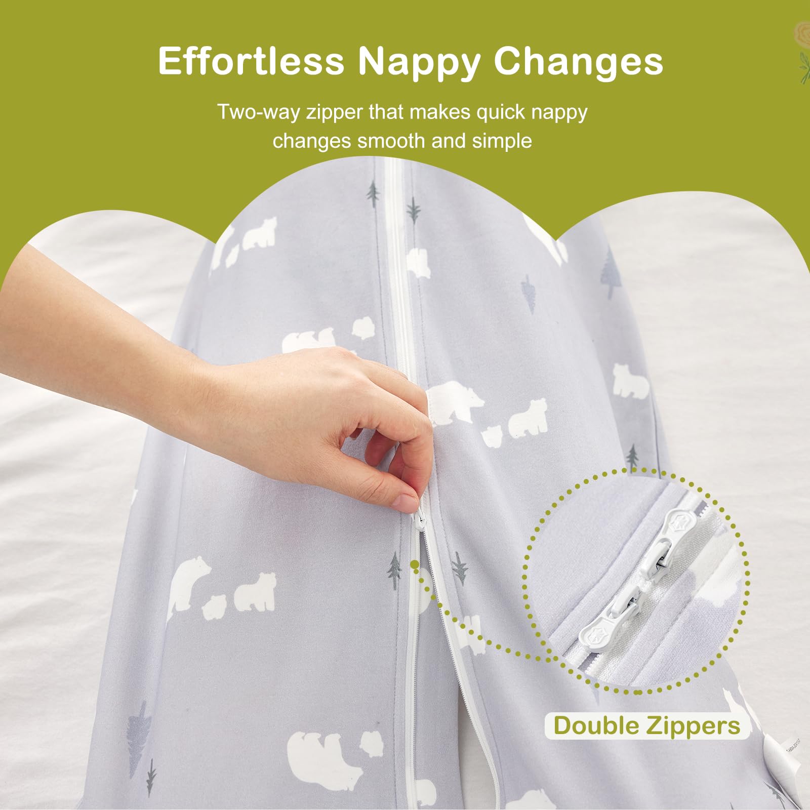 Sac de Couchage pour Bébé 0.5 TOG, 100% Coton, Gigoteuse Douce et Respirante d'Été, Sac de Couchage 0.5 TOG pour Nouveau-Né et Tout-Petit, Feuilles