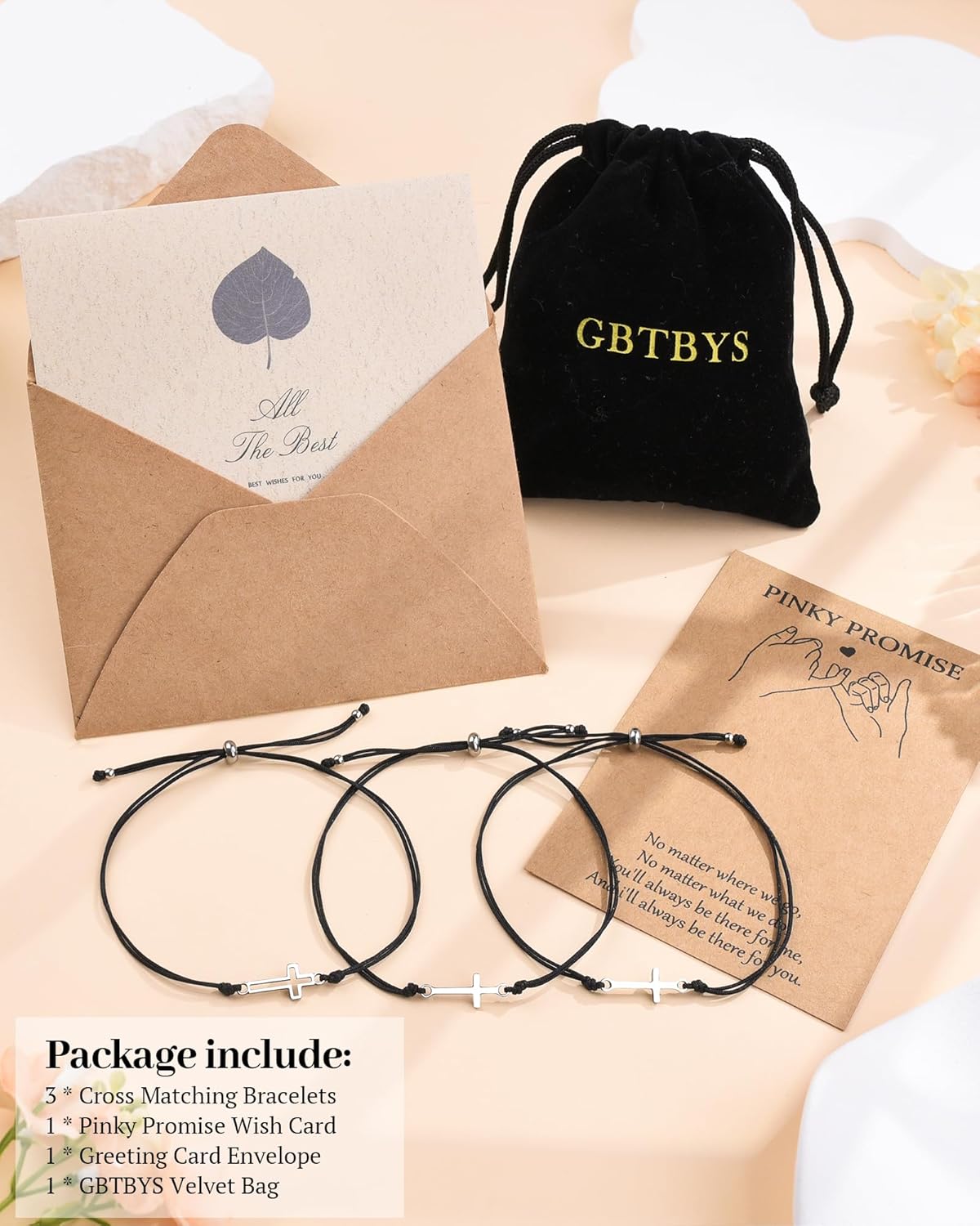 3PCS Pinky Promise Bracelets Distance Matching Bracelets for Family Mother Mom Daughters Sons Best Friend BFF Friendship Birthday Valentines Day Gifts - Image 6