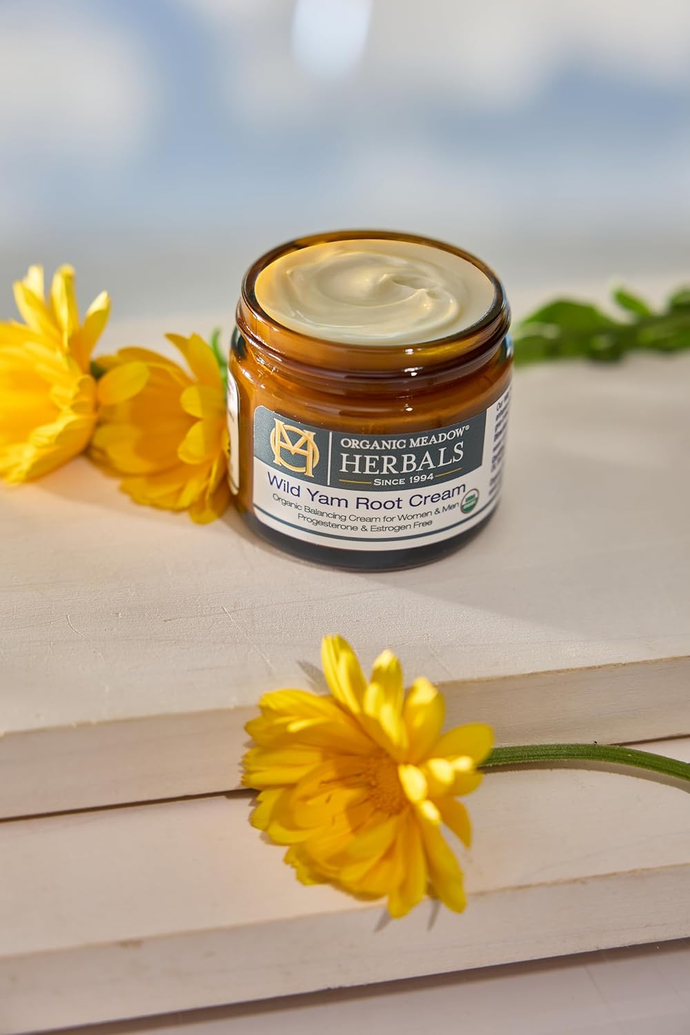 Organic Meadow Herbals Wild Yam Root Cream - USDA Certified Organic Balancing Cream for PMS & Menopause Relief - Estrogen & Progesterone-Free. Handmade by us. Woman-owned & Operated Since 1994 (2 oz)