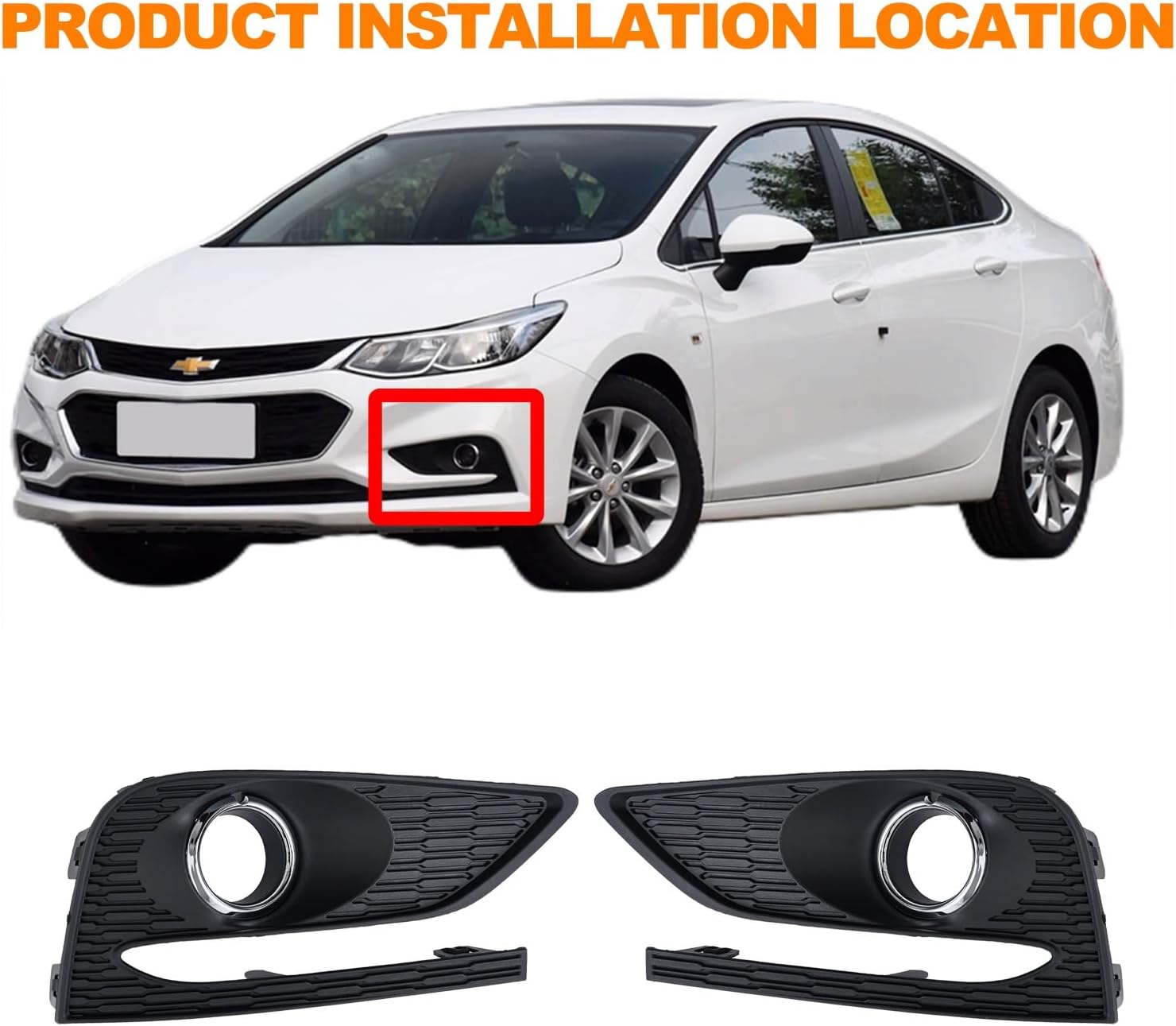 MP&PV Auto Parts Fog Light Cover with Hole Left and Right, Front Bumper Fog Lamp Bezel Trim Compatible with Chevrolet Chevy Cruze 2017