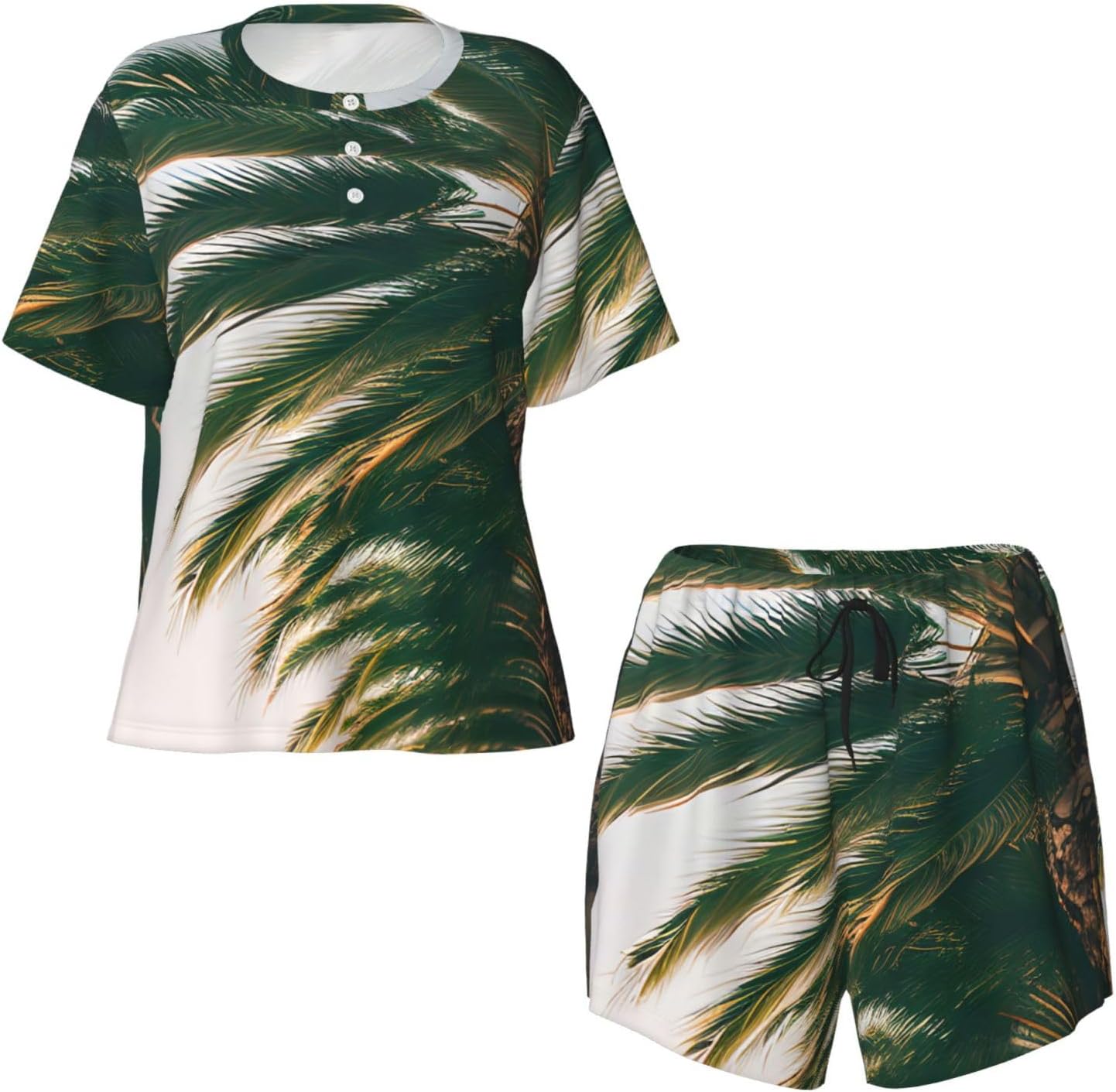 Women'S Los Angeles Palm Trees Print Pajamas Set,Womens Pj Sets For Summer,Loungewear Sets With Cooling Fabric