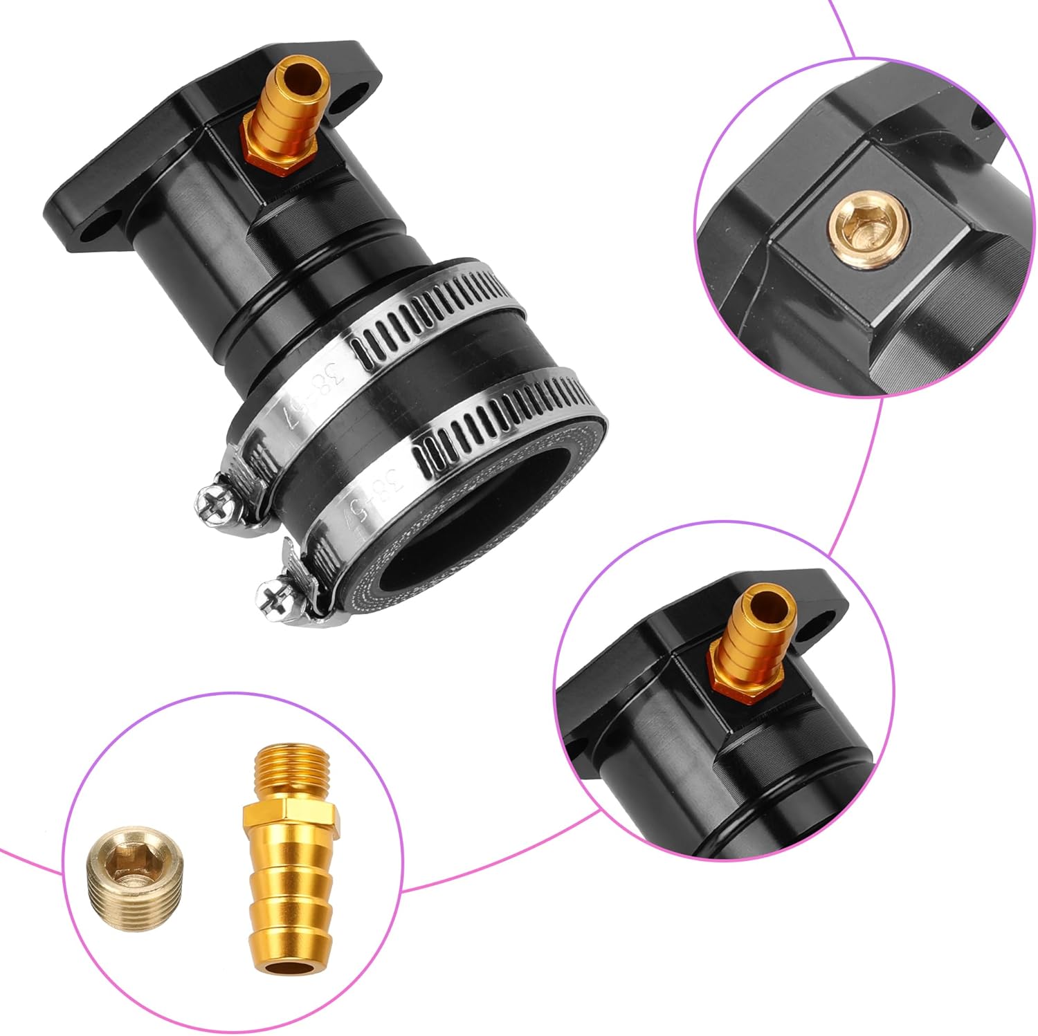 Intake Pipe Inlet Manifold Adapter Kit Replacement for Predator 301cc 420cc 459cc GX340 GX390 GX270 11Hp 13Hp Engine VM34 Carburetor Mini Bike Go Kart Lawnmower Powersports Parts Black