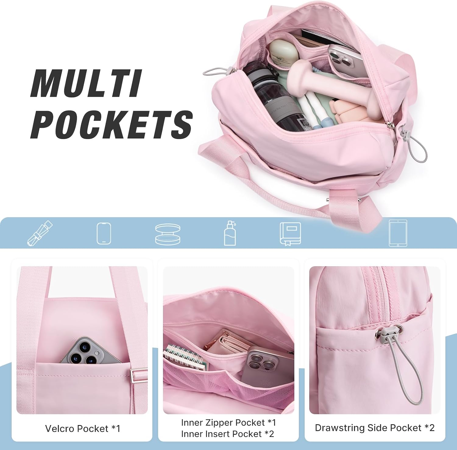 G4Free 10L Small Gym Bag, Lightweight Mini Duffle Bag with Wet Pocket for Women Men, Small Cute Duffel Bag for Workout Travel, Pink