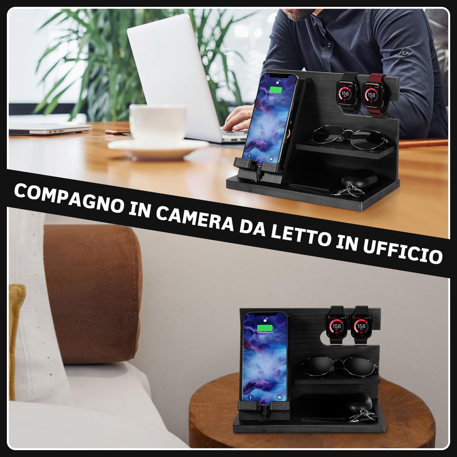 AliveByte Geschenke für Männer Holz Telefon Dockingstation Nachttisch Organizer Weihnachten Geburtstag Geschenke Schreibtisch Organizer Docking Station Vatergeschenke Papa