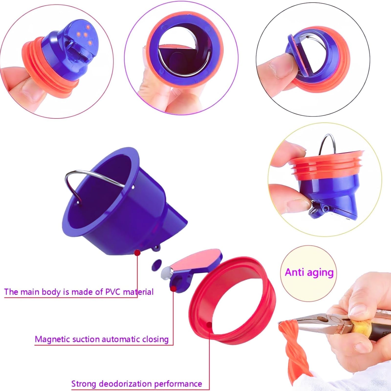 Piletta Doccia Antiodore Pieghevole con Tappo Raccogli Capelli - Set Completo per Copri Scarico Doccia a Pavimento