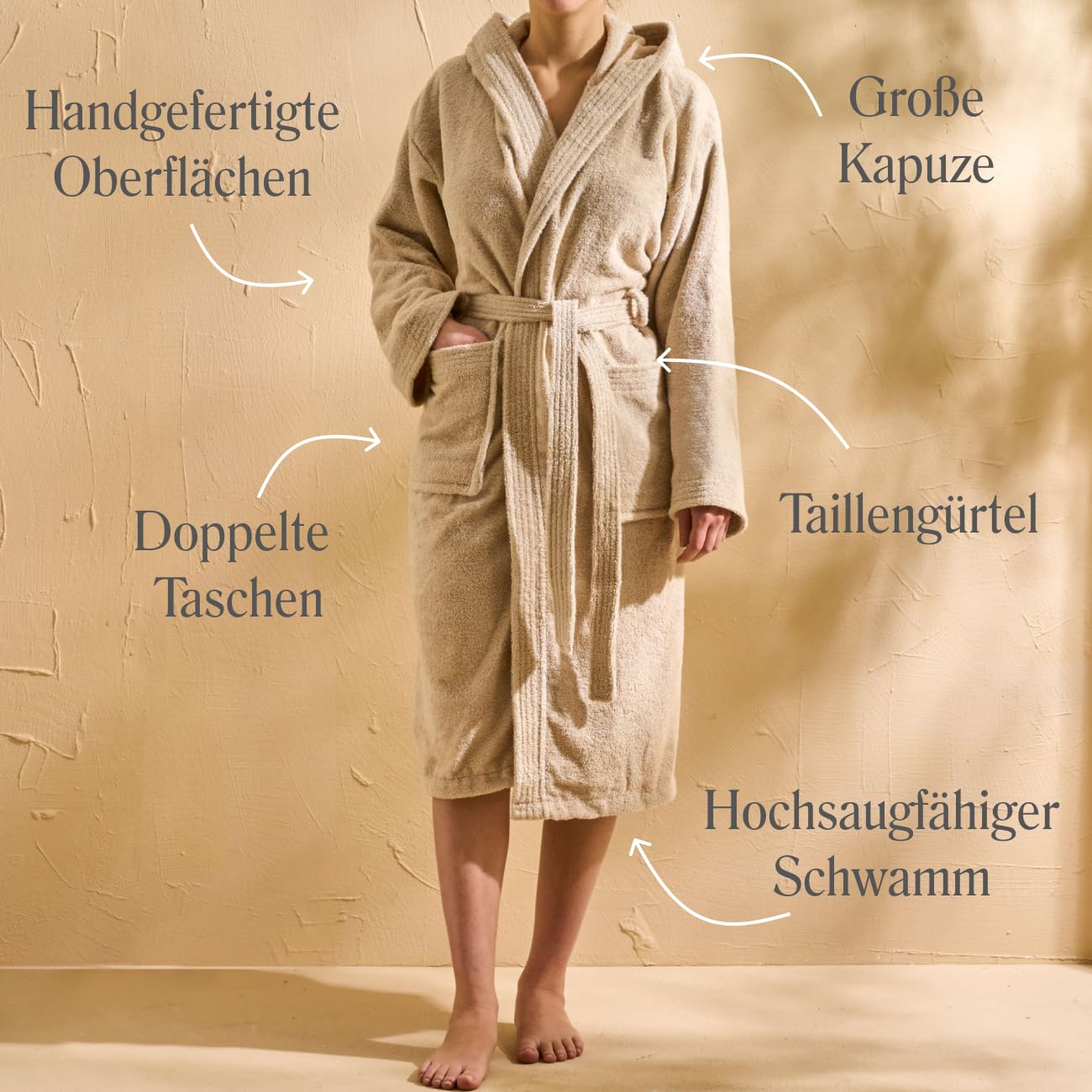 Bademantel mit Kapuze, Bademantel für Damen und Herren, Saunabademantel aus Baumwollfrottee, 420 g/m², weich, saugfähig, strapazierfähig, Modell: Minerva