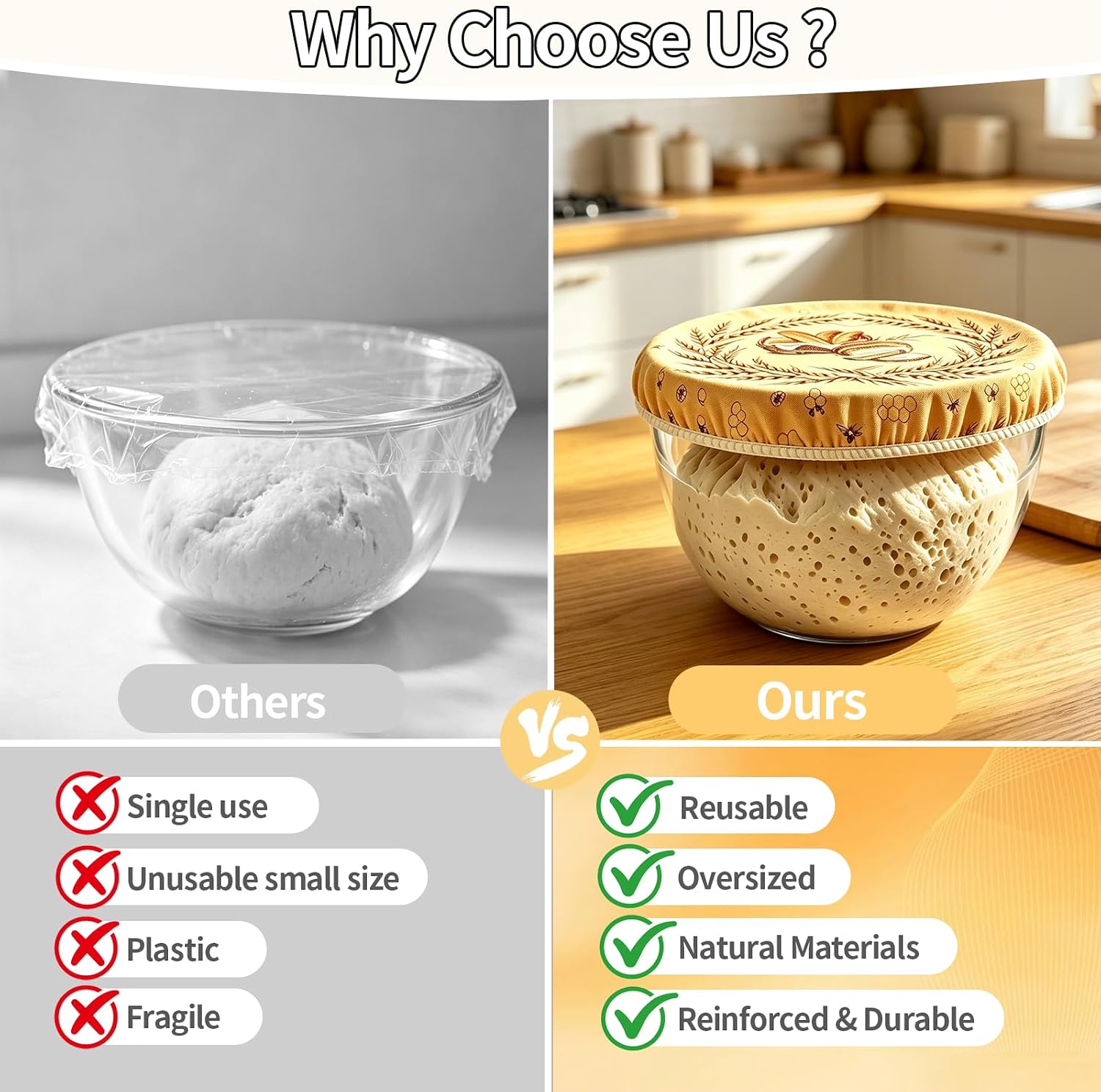 4 Pcs Beeswax Elastic Bowl Covers for Bread Proofing and Food Cover Reusable for Dough Proofing and Food Storage Sourdough Bread Supplies Tools image 4