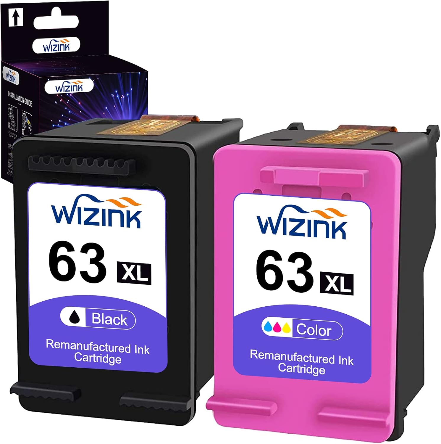 Super Brands WIZINK Remanufactured Ink Cartridge Replacement for HP 63XL 63 XL Combo Pack Work with HP Officejet 3830 5255 4650 3833 Envy 4520 Deskjet 1112 3637 3630 3634 Printer (1 Black,1 Color)