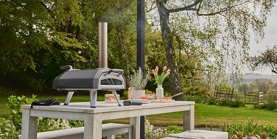 Ooni Karu 2 Multi-Fuel Pizza Oven - Ooni 12 Perforated Peel, 12 Bamboo Peel, Turning Peel and Medium Outdoor Table