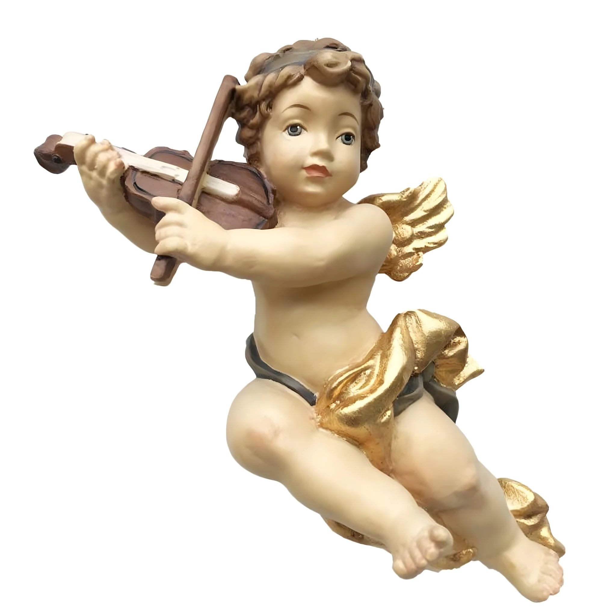 Ángel volador con violín de madera 8 cm | Madera pintada a mano en Val Gardena | Artículo religioso